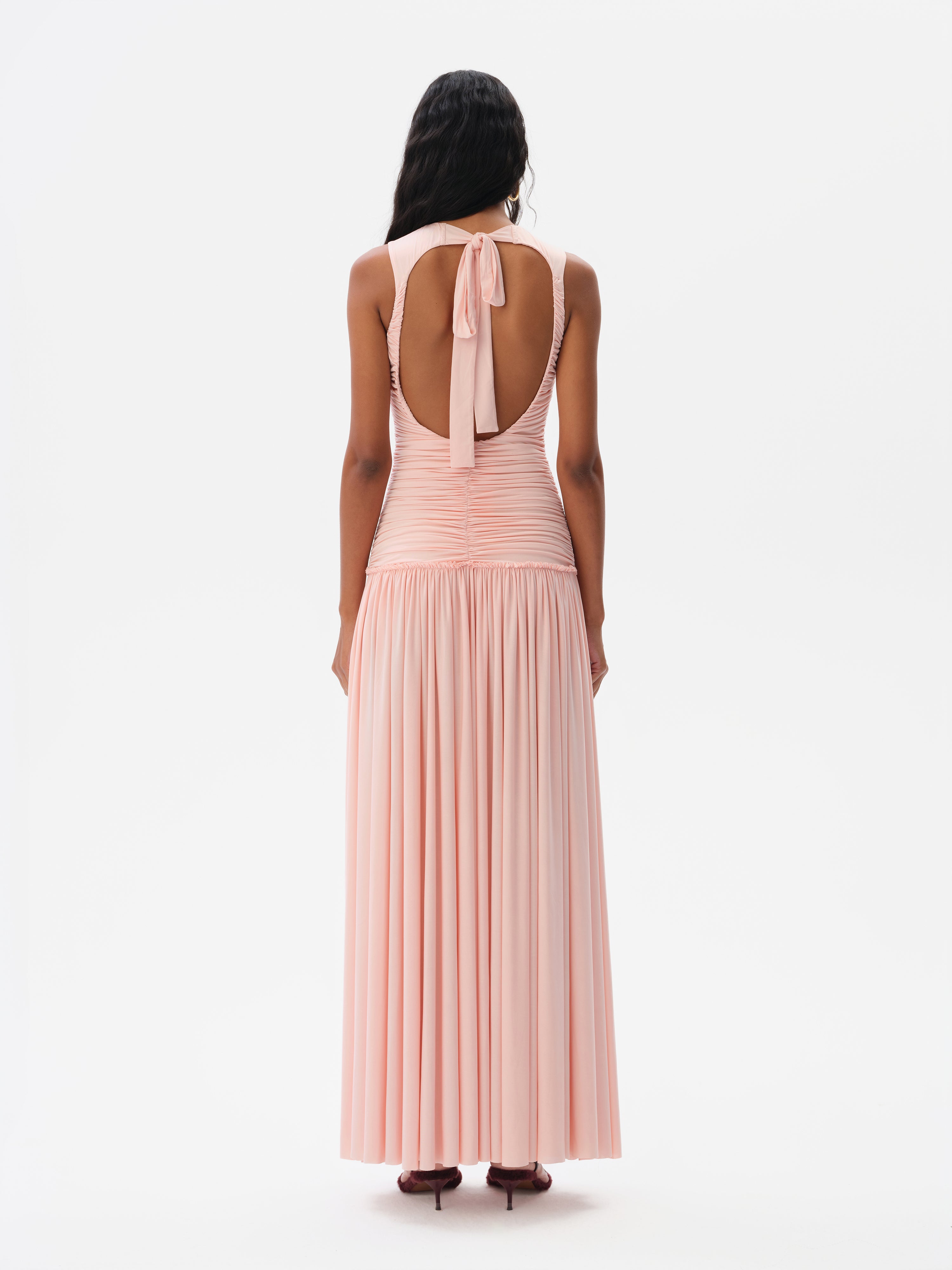 ALINA - Open-back ruched maxi jersey dress