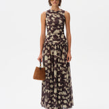 ALINA - Open-back ruched printed mesh maxi dress