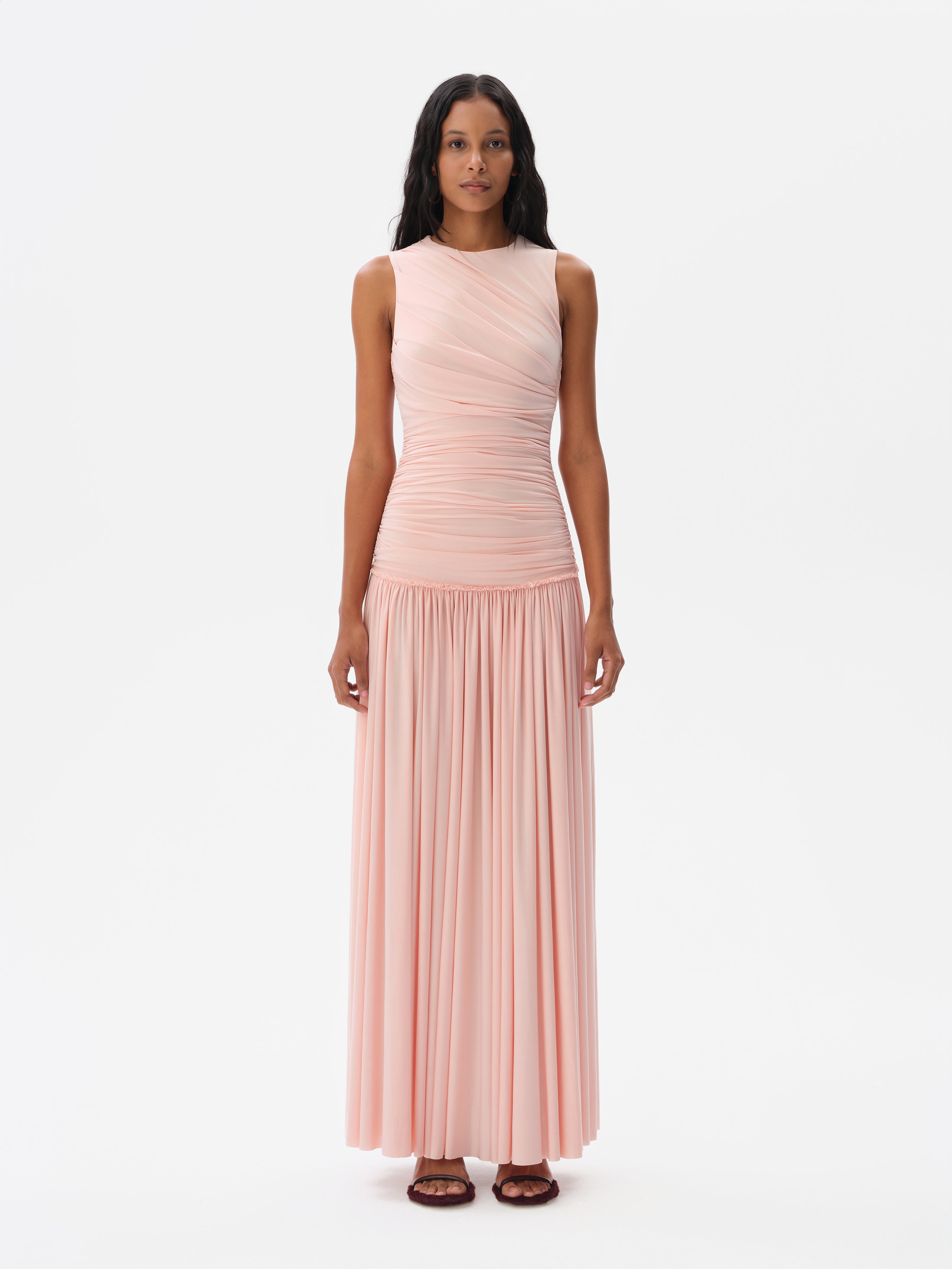 ALINA - Open-back ruched maxi jersey dress