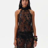 DARCY - Embroidered halter-neck top with lace trim