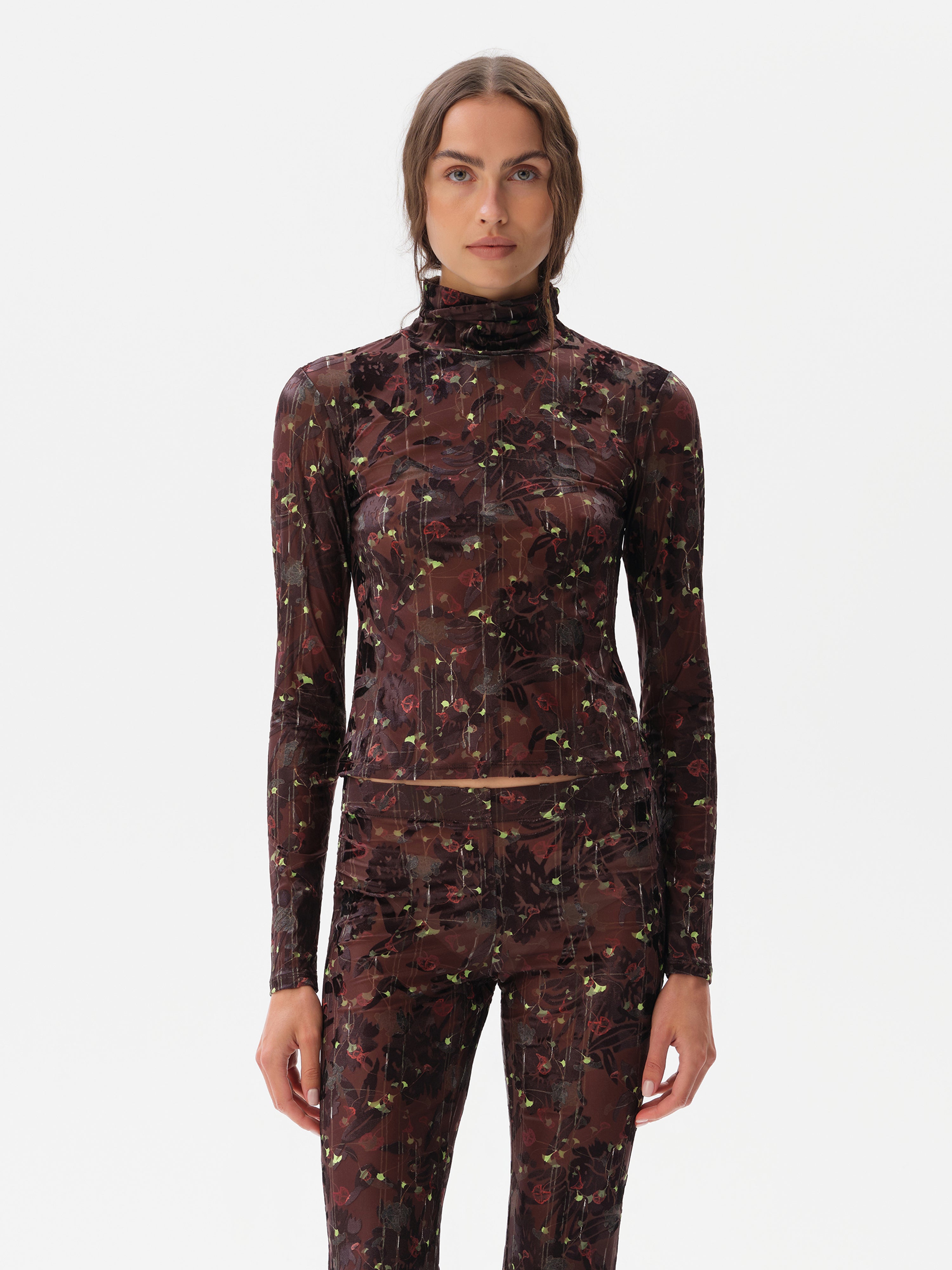 MON - Turtleneck velvet top with devoré detail