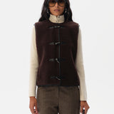 CLARA - Shearling vest with contrast leather trim