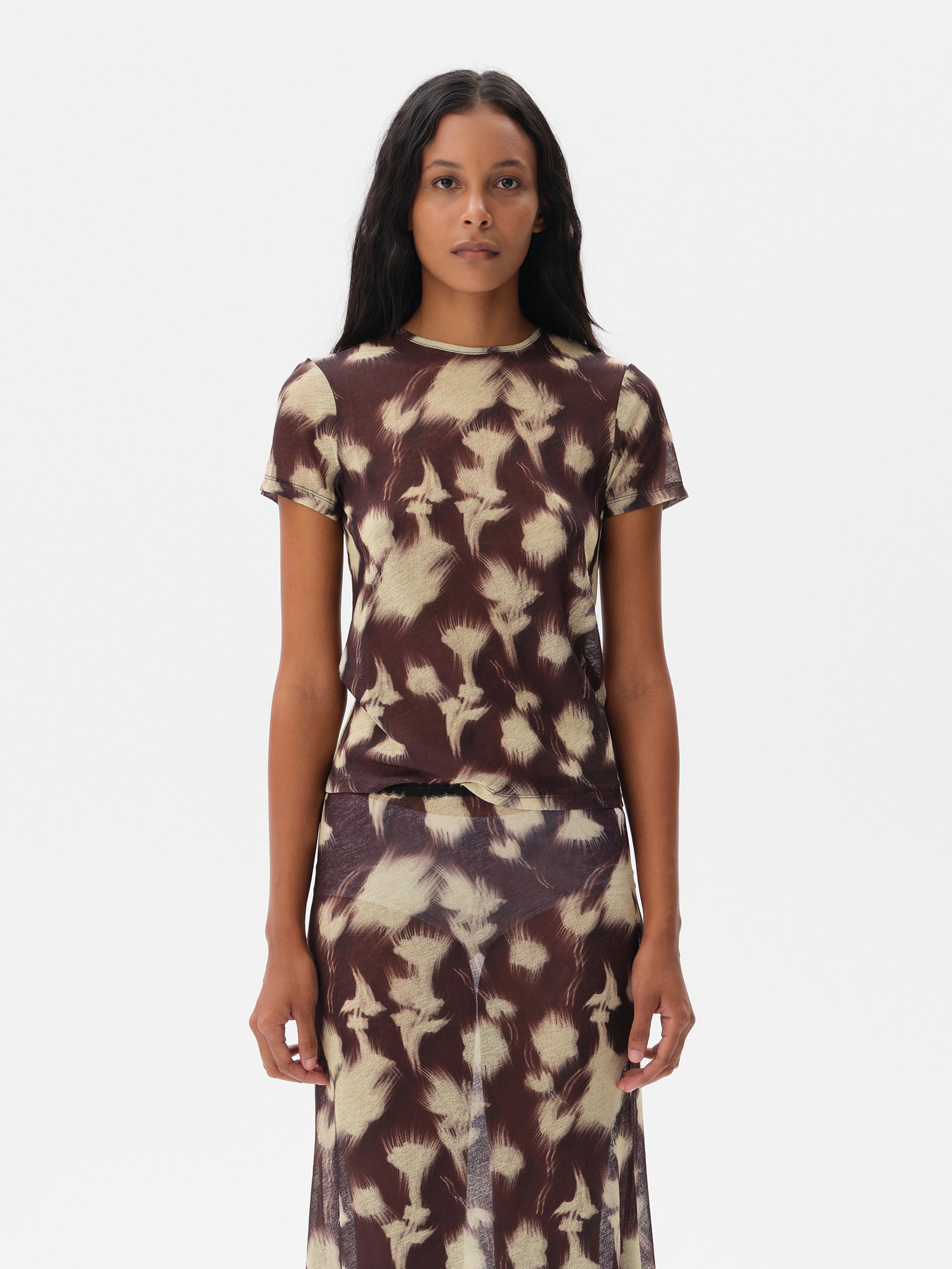 ARDEN - Printed mesh semi-sheer top