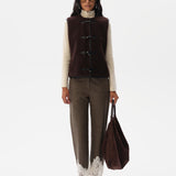 VIVIENNE - Wool blend pants with lace-trimmed hem