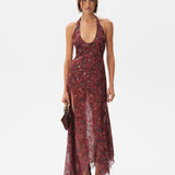 CORINAS - Halter-neck chiffon maxi dress with devoré detail