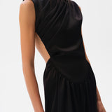 MARGOT - Open-back silver-trimmed satin maxi dress