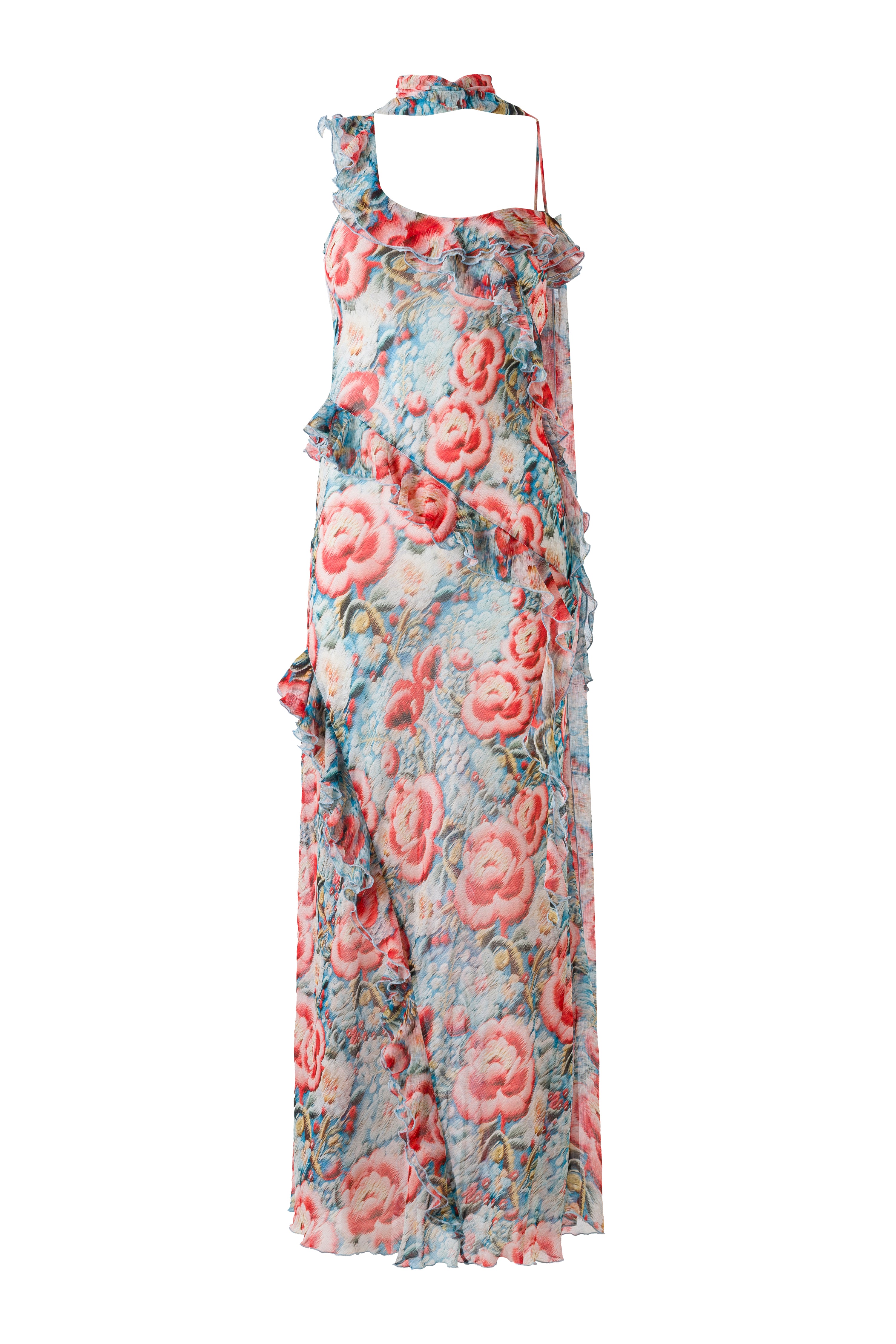 MONICA - Scarf and ruffle-detailed maxi dress
