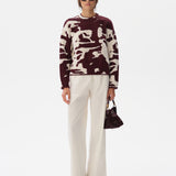 MIENA - Boxy-fit jacquard knit crewneck sweater