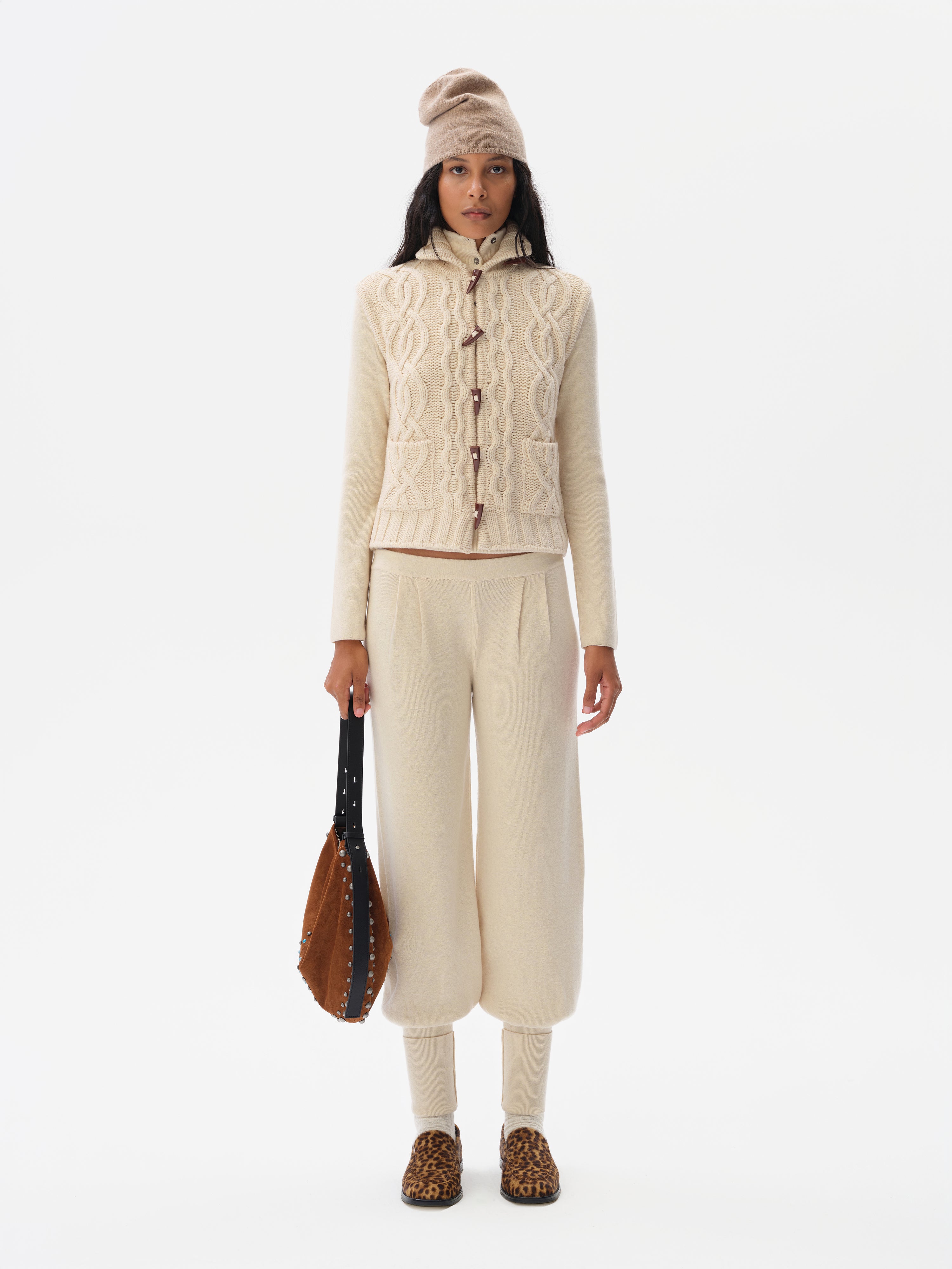 LESNA - High-neck cable knit vest