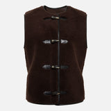 CLARA - Shearling vest with contrast leather trim