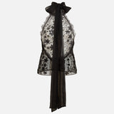 DARCY - Embroidered halter-neck top with lace trim