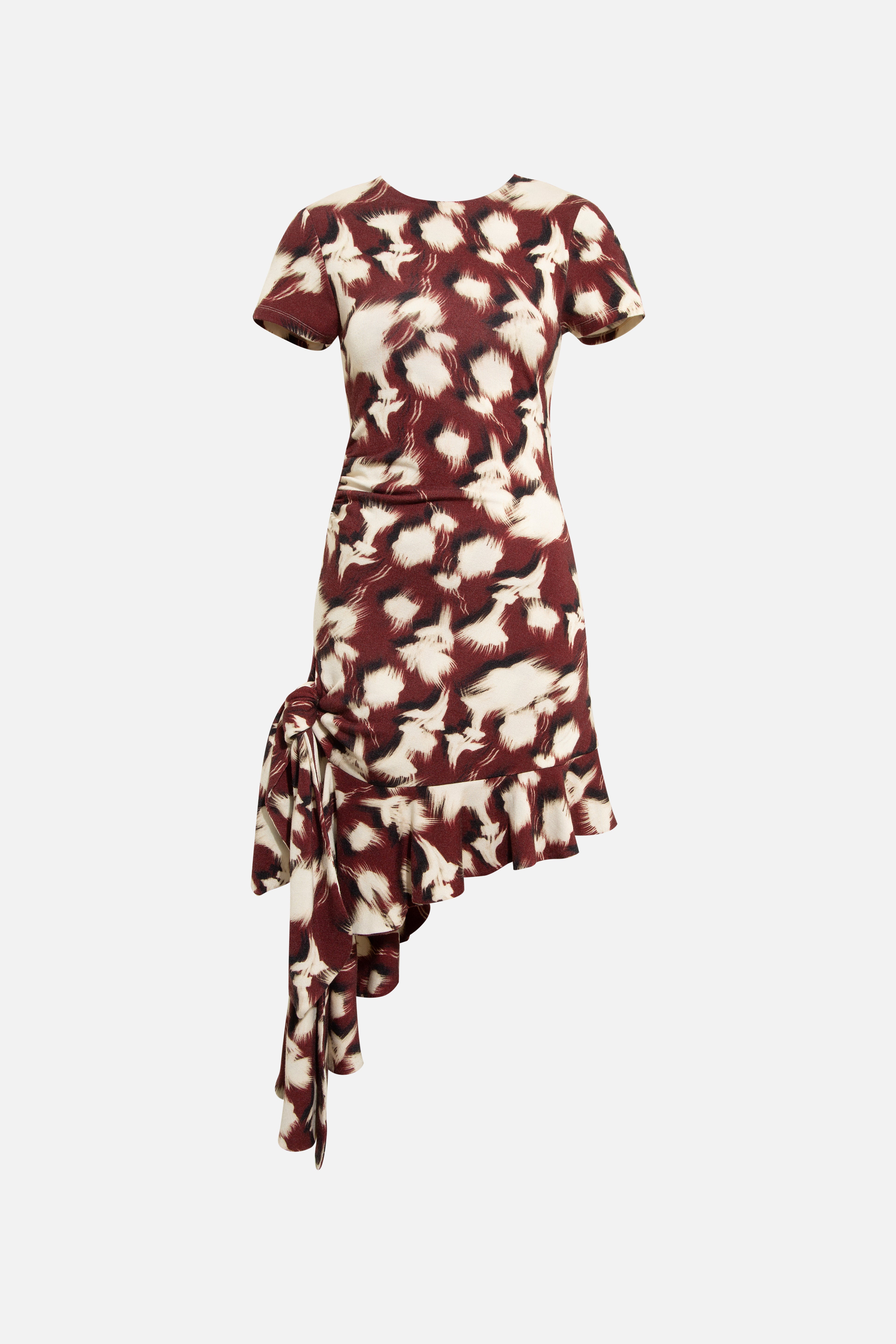 TENAS - Printed jersey dress with side tie and ruffle
