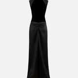 MARGOT - Open-back silver-trimmed satin maxi dress