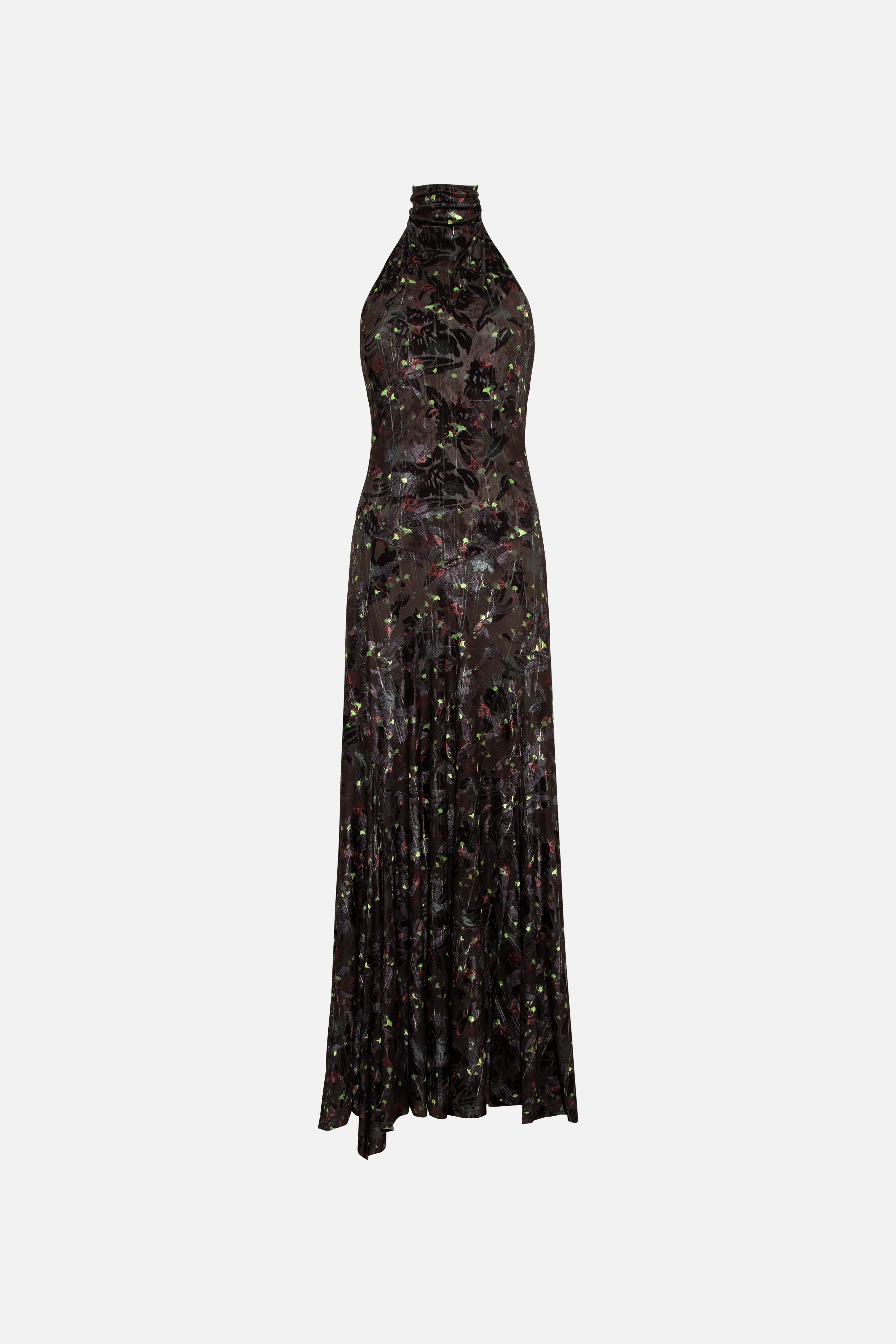 SEGNOR - Open-back halter velvet devoré dress