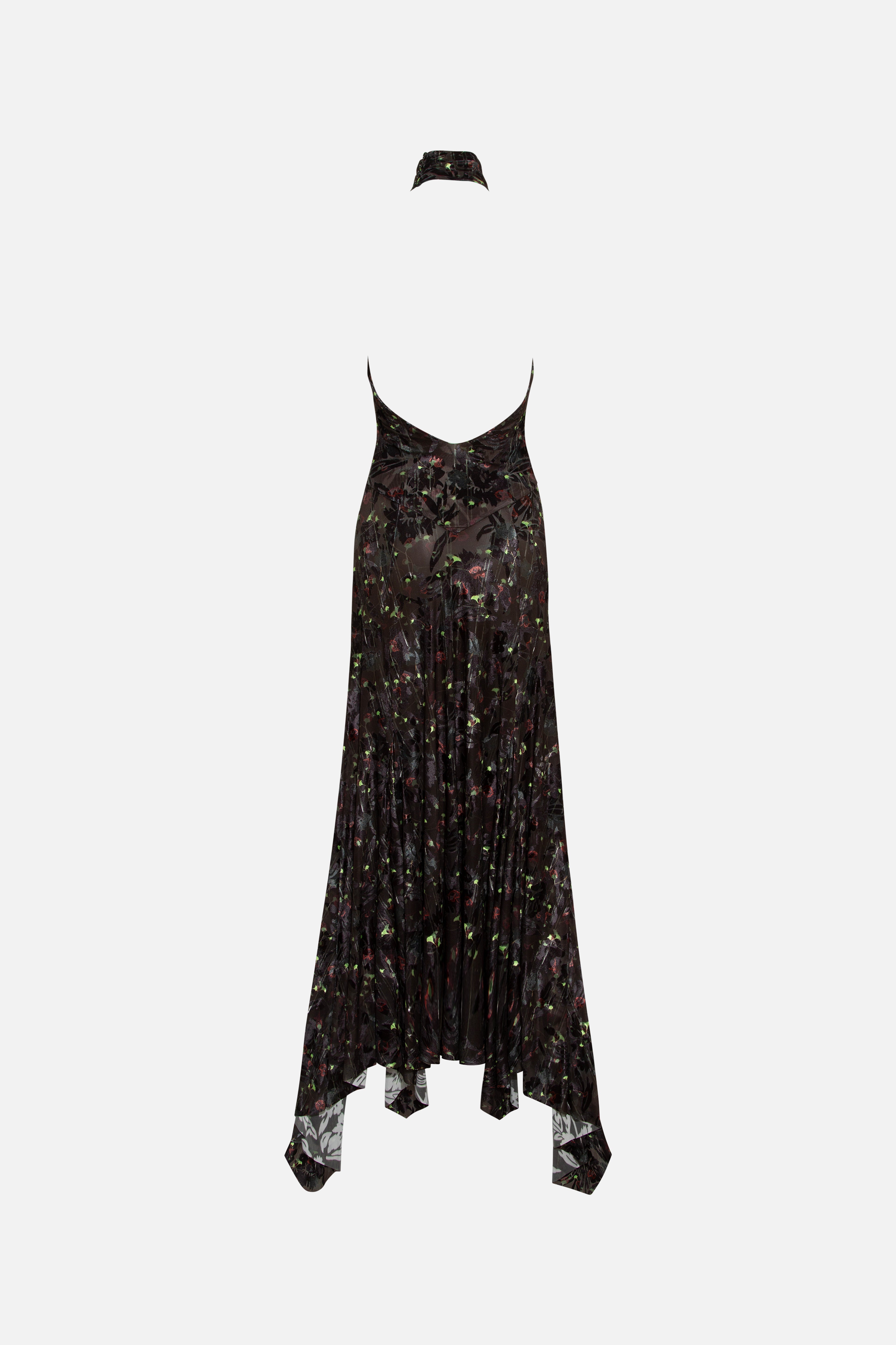 SEGNOR - Open-back halter velvet devoré dress