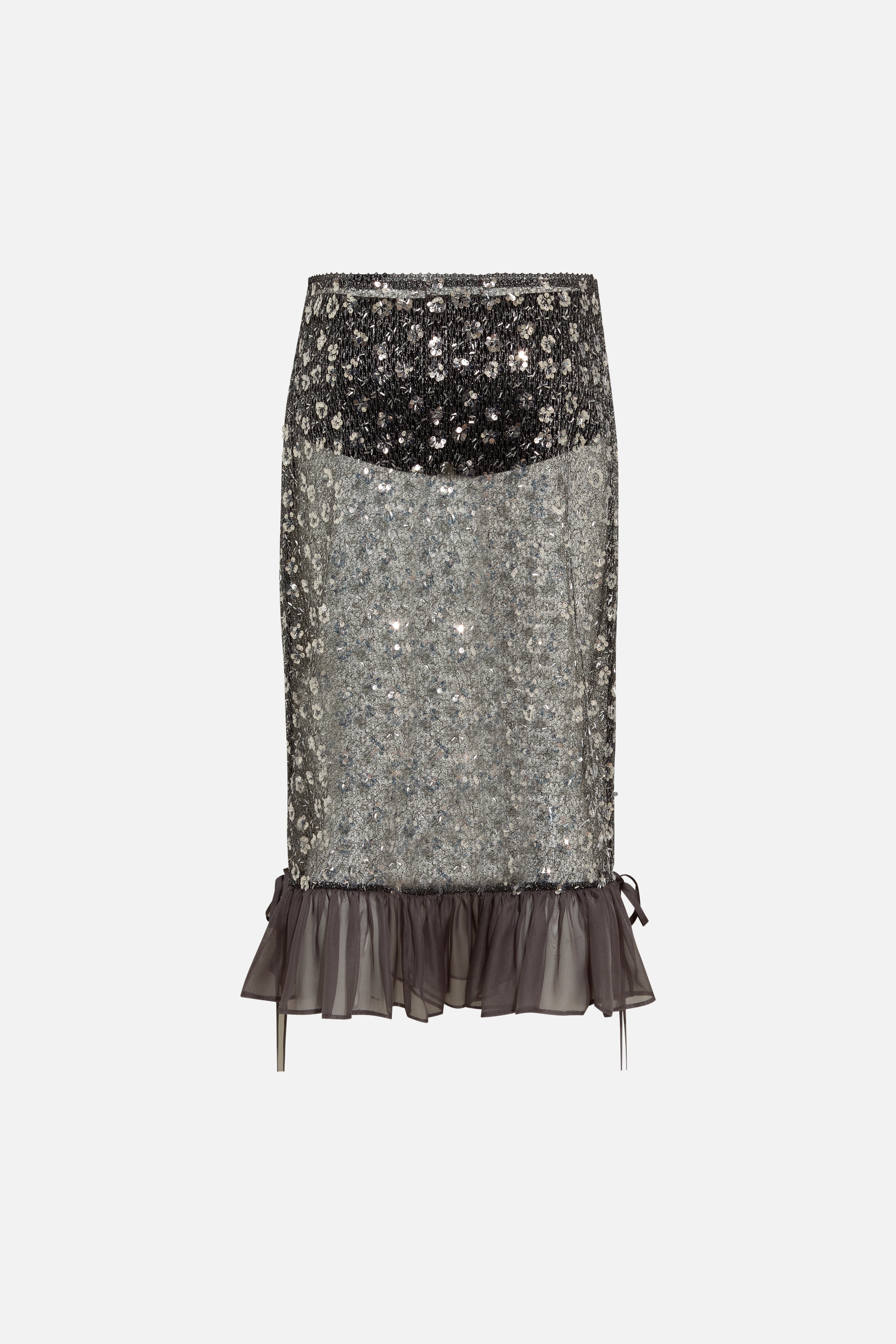 ROSALIE - Sequined ruffle trimmed skirt with mini shorts