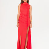 NARAH - Scarf and fray detailed draped satin maxi dress