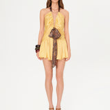 SOLERN - Deep V-neck mini dress with printed tie