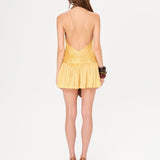 SOLERN - Deep V-neck mini dress with printed tie