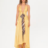LIESSA - Deep V-neck midi dress with printed tie