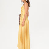 LIESSA - Deep V-neck midi dress with printed tie