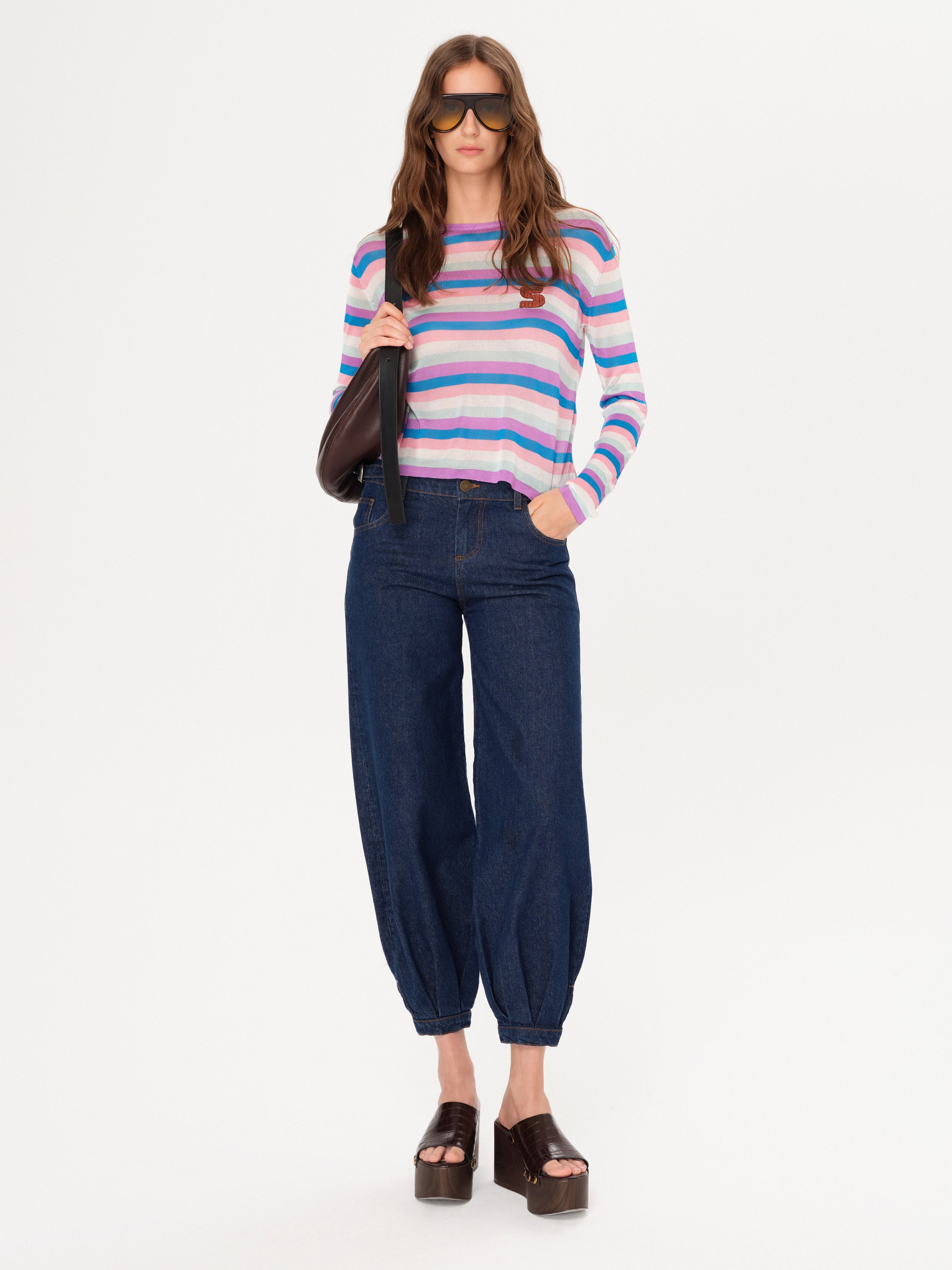TEX - Pinky striped long sleeve knit top