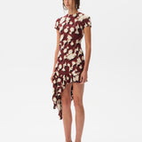 TENAS - Printed jersey dress with side tie and ruffle