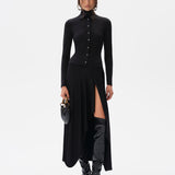 VESPER - High-neck button jersey dress