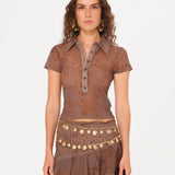 ASNE - Short-sleeve button-detailed printed top