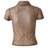 ASNE - Short-sleeve button-detailed printed top
