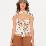 CHILER - Floral-printed front tie top