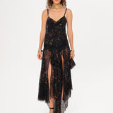 CLAUDIA - Printed slip maxi dress with a front tie