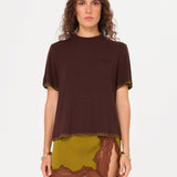 DEMURES - Contrast-stitched detailed oversized t-shirt