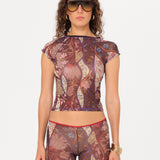 DORA - Contrast-stitched printed semi-sheer t-shirt