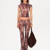 DORA - Contrast-stitched printed semi-sheer t-shirt