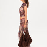 DORA - Contrast-stitched printed semi-sheer t-shirt