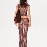 DORA - Contrast-stitched printed semi-sheer t-shirt