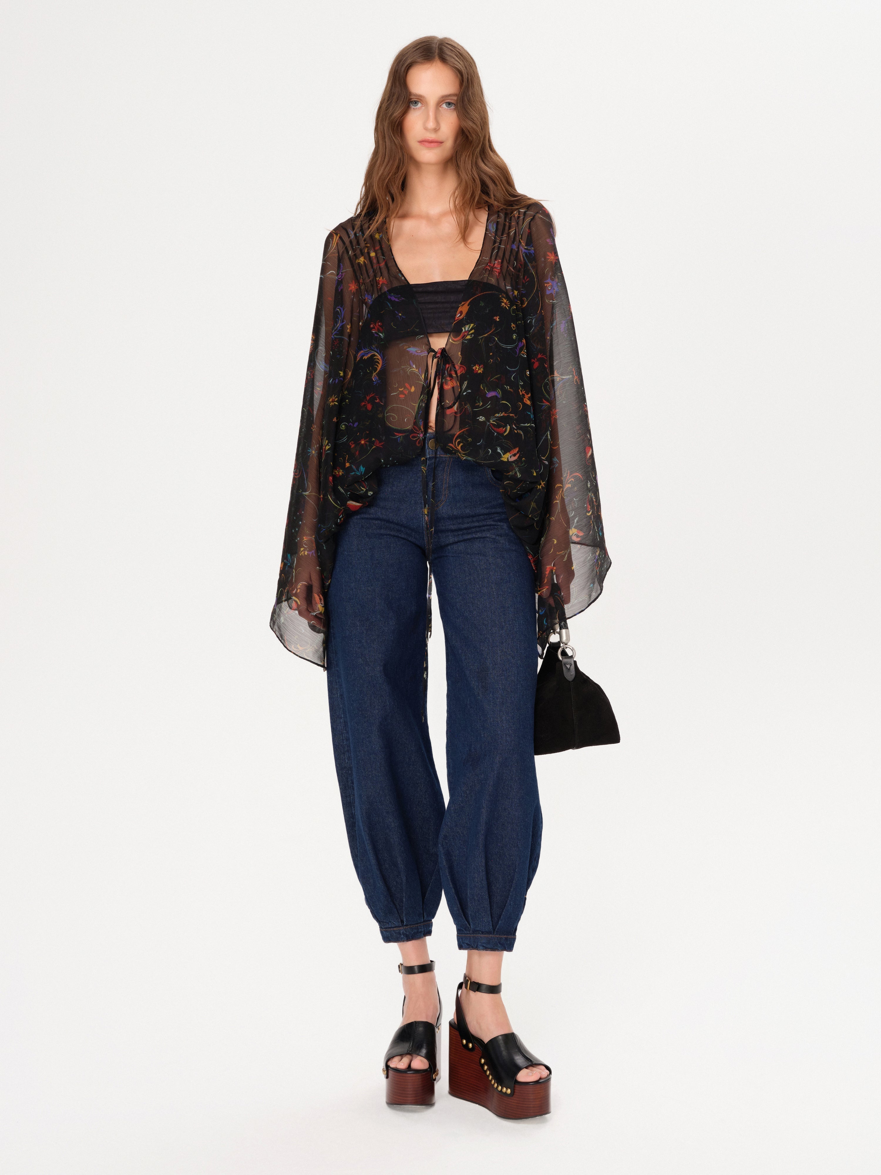 ERUS - Printed wide sleeve wrap top