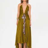 LIESSA - Deep V-neck midi dress with printed tie