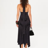 LUNN - Halterneck ruffled midi dress with front slit