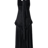 LUNN - Halterneck ruffled midi dress with front slit
