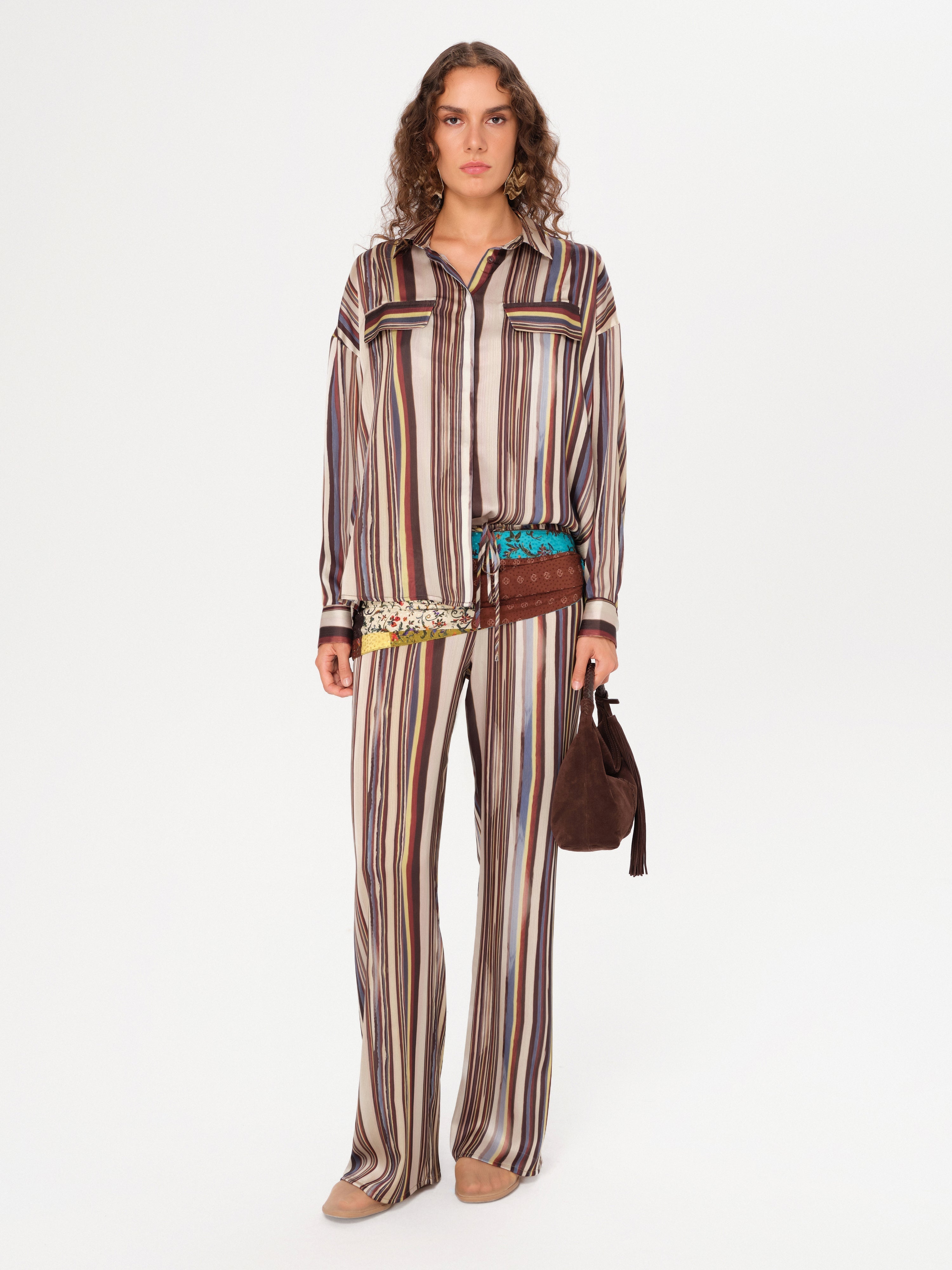 MANOCE - Striped wide-leg pants with scarf-detailed drawstring