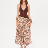 MIDIAS - Halterneck dress with a floral-printed wrap skirt