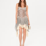 MILEY - Asymmetric sequined mini dress with lace layer