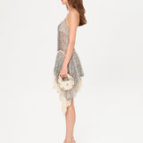 MILEY - Asymmetric sequined mini dress with lace layer