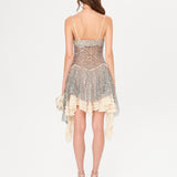 MILEY - Asymmetric sequined mini dress with lace layer