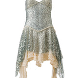 MILEY - Asymmetric sequined mini dress with lace layer