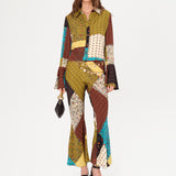 MORA - Patchwork-printed fluted sleeve cropped shirt