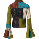 MORA - Patchwork-printed fluted sleeve cropped shirt