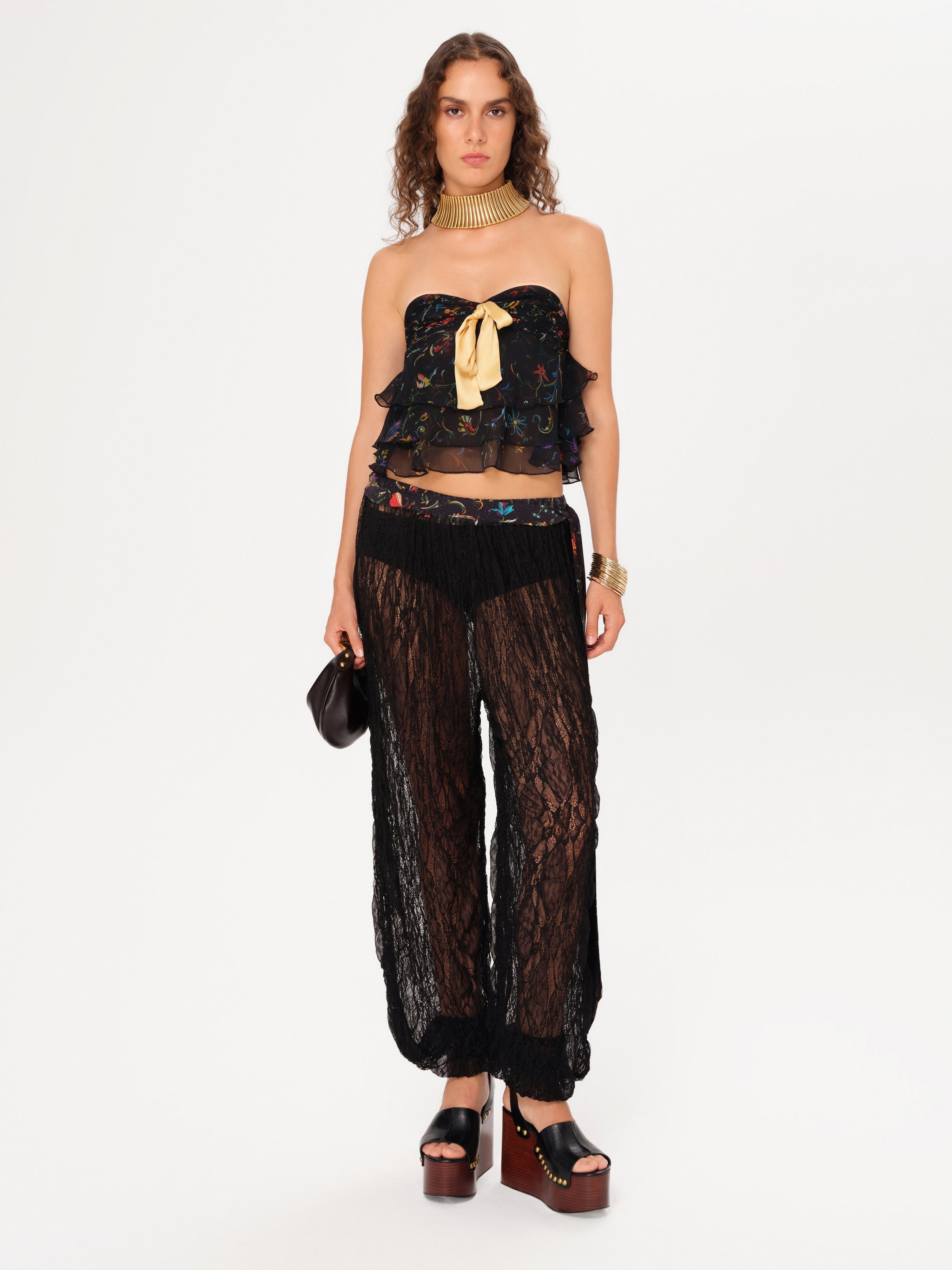 RORA - Bow detailed ruffled strapless top